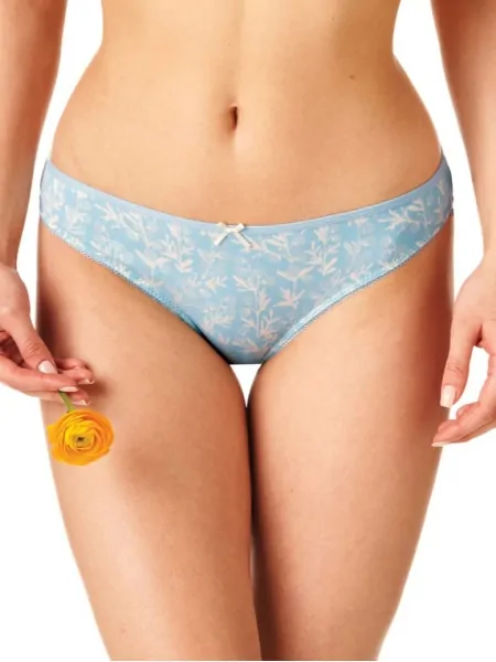 Комплект жіночих бавовняних трусиків міні бікіні з ніжним принтом (2 шт блакитного та жовтого кольорів) Key LPR 329 A23