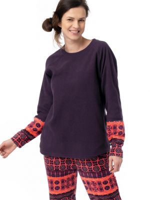 Женская пижама / домашний комплект из мягкого микрофлиса: однотонная кофта и штаны с геометрическим узором и карманами Key LHS 336 B23