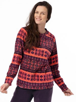 На картинке изображено - Женская пижама / домашний комплект из мягкого микрофлиса: кофта с геометрическим узором и однотонные штаны с карманами Key LHS 376 B23 | фото 1