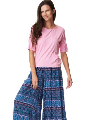 text_img_altWomen's pajamas / home set in soft viscose: plain T-shirt and patterned culottes Key LHS 966 A23text_img_after1