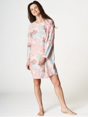 Короткая женская ночная сорочка / домашнее платье из узорчатого хлопка Key LND 975 B22