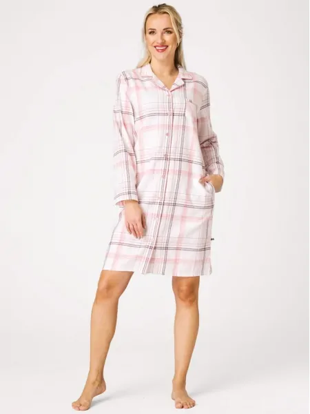 text_img_altKey LND 415 Women's Flannel Button-Front Nightdress, Pale Check, with Pocketstext_img_after1