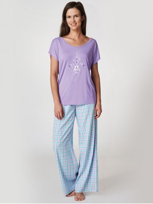 Жіноча піжама / домашній комплект зі штанами в клітинку Key LNS 413 A22