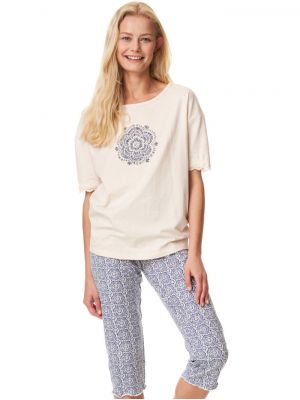 Жіноча бавовняна піжама / домашній комплект з принтом на футболці та візерунковими штанами Key LNS 744 A23