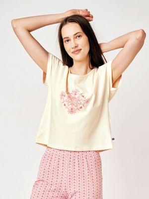 Жіноча м'яка бавовняна піжама / домашній комплект ніжного кольору з візерунком в етно-стилі Key LNS 796