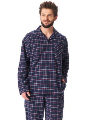 Тёплая фланелевая мужская пижама / домашний комплект больших размеров из качественного хлопка Key MNS 414 B23 3XL-4XL