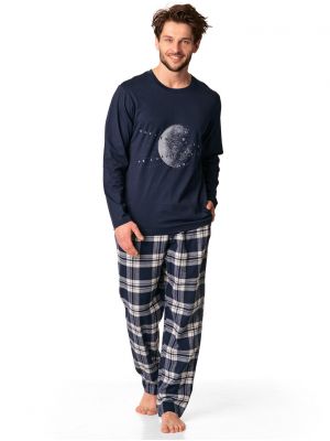 Men's cotton pajamas / home set with jersey top and flannel pants Key MNS 863 B22 3XL-4XL