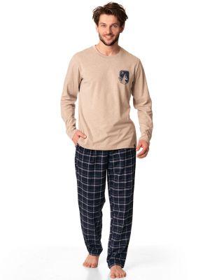 Men's cotton pajamas / home set with jersey sweater and flannel pants Key MNS 864 B22