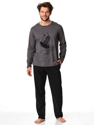 Мужская пижама / домашний комплект из мягкого однотонного хлопка: кофта с принтом на груди и штаны с карманами Key MNS 865 B22