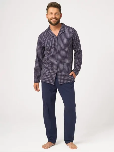 Key MNS 913 B26 Men's Elegant Pajama Set, Sizes 3XL-4XL - Button-Front Top with Pockets