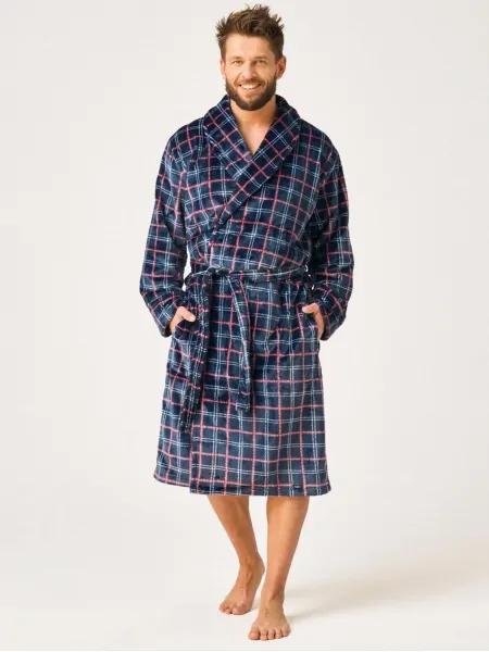 Key MGL 406 B26 Men's Checked Dressing Gown with a Belt and Pockets