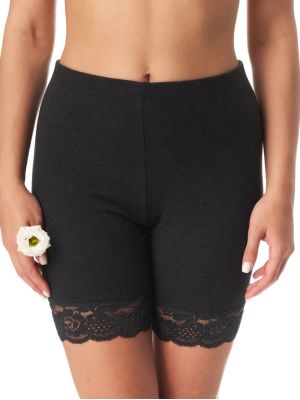 Women's thermal shorts made of warm cotton jersey with a brushed finish and floral lace decor Key LXU 729 1 Hot Touch