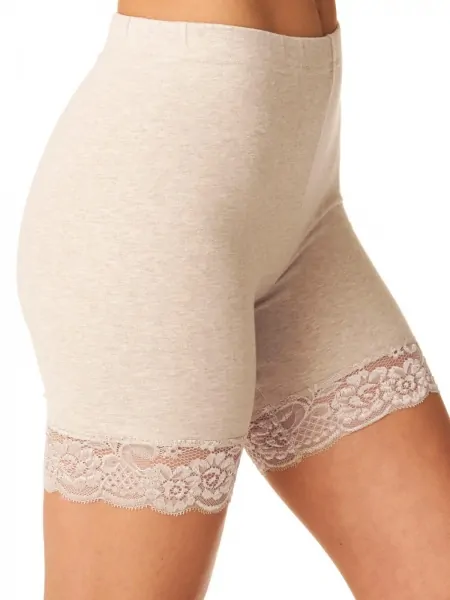 Women's thermal shorts made of warm cotton jersey with a brushed finish and floral lace decor Key LXU 729 1 Hot Touch