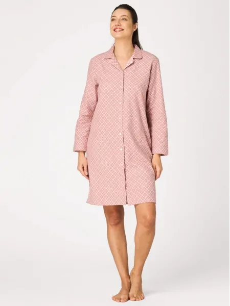 Key LND 743 Women's Flannel Button-Front Nightdress, Pink