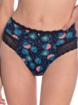 Set of women's cotton midi panties with high waist, print and lace (2 pieces in different colors) Lama L-1529MD
