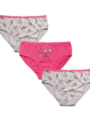 На картинке изображено - Комплект детских хлопковых трусиков для девочки подростка с принтом фламинго (3 шт розового и серого цветов) Lama G-579BI | фото 1