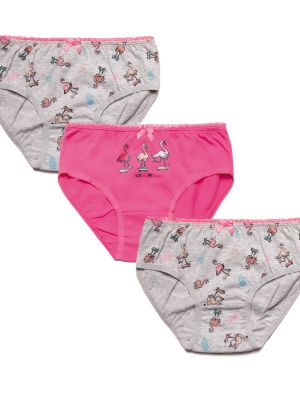 Комплект детских хлопковых трусиков для девочки с принтом фламинго (3 шт розового и серого цветов) Lama G-242SD