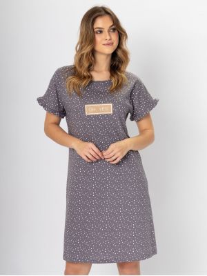 Жіноча коротка бавовняна нічна сорочка / домашня сукня в горошок Leveza Doret 1327