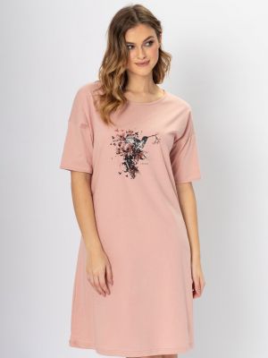 Женская ночная сорочка / домашнее платье из однотонного хлопка нежного цвета Leveza Isabel 1288