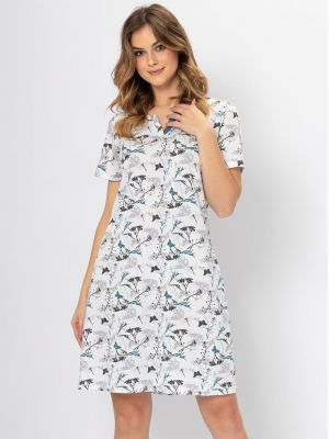 Женская короткая хлопковая ночная сорочка / домашнее платье с нежным узором Leveza Katy 1284