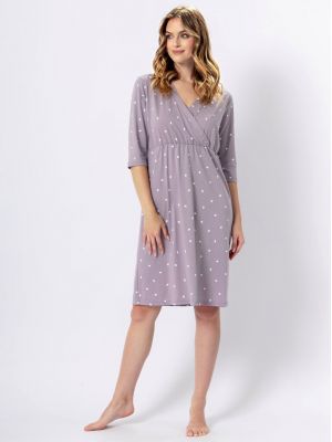 Women's Short Cotton Nightgown / Delicate Print Home Dress for Pregnant and Nursing Women Leveza Molii 1386