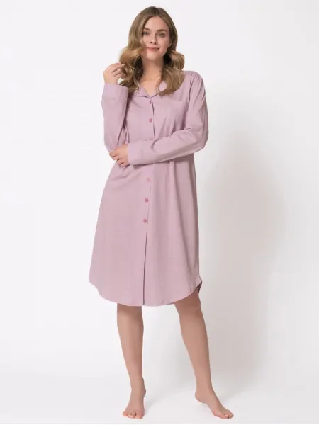 Leveza 1794 Olimpia Women's Smooth Nightdress with Button Fastening and a Rounded Hem