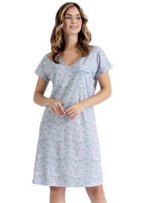 На картинке изображено - Женская ночная сорочка из мягкого узорчатого хлопка с короткими рукавами  Leveza Sara 1419 | фото 1