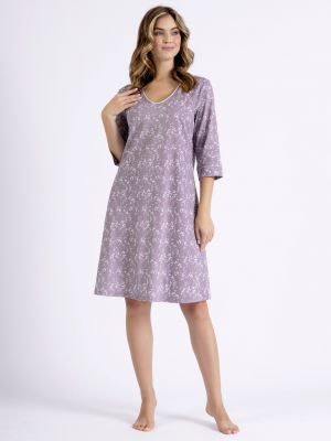 Feminine and elegant knitted nightgown in a charming powdery heather color Leveza Tonia 1428