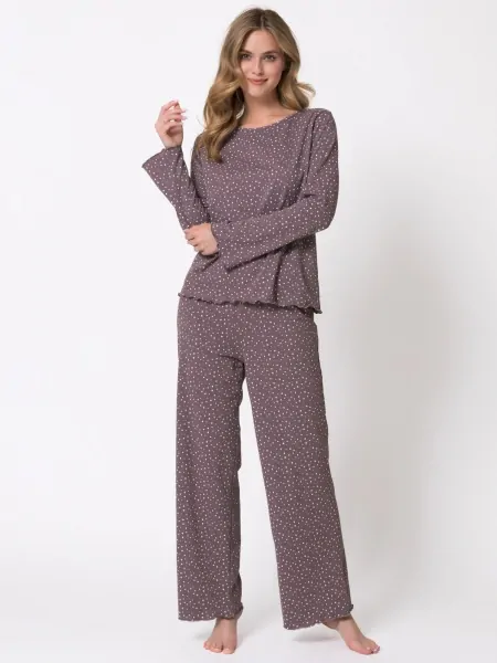 Leveza 1786 Stefania Women's Pyjama Set – Cuffs and Hem with a Wavy Trim