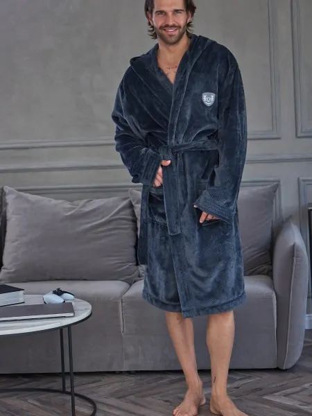 L&L Carlos 2660 Big Men's Hooded Dressing Gown, Larger Sizes