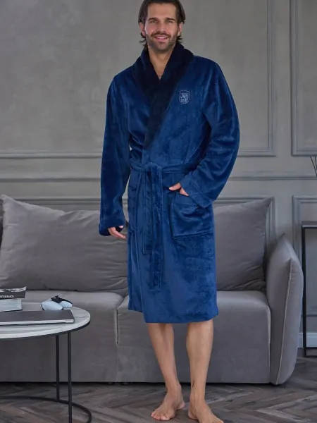 L&L Clever 2662 Big Men's Dressing Gown with a Shawl Collar, Larger Sizes