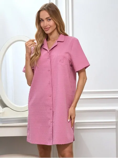 L&L 2614 Women's Button-Down Nightdress - loose fit and short sleeves