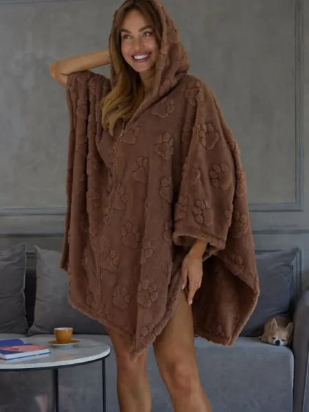 Пончо-худі L&L Homewear 2638 з капюшоном і блискавкою, плюш із рельєфним малюнком