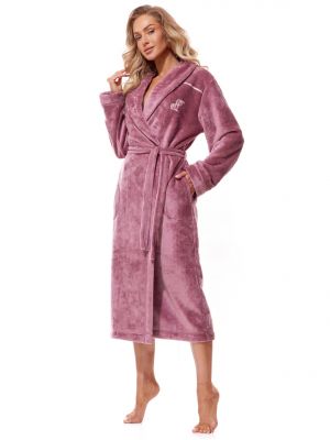 Women's long robe made of plain velor with a shawl collar and pockets L&L 2312 Lux
