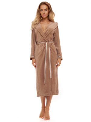 Women's Long Hooded Velour Robe L&L 2307 Hot