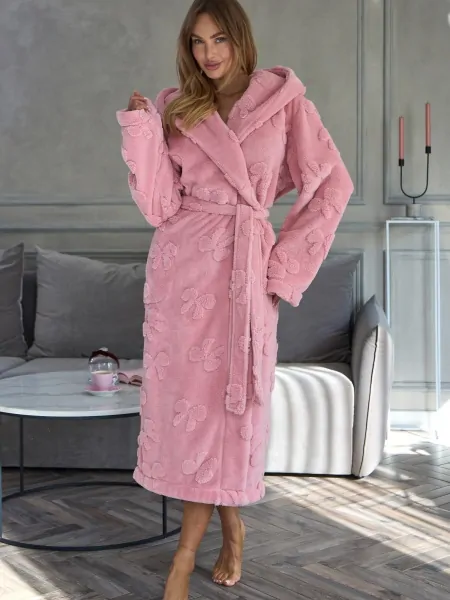 Women's Long Fleece Robe L&L 2631 Maya – Warm with Hood and Pockets