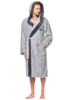 Men's long terry bathrobe with a hood L&L George