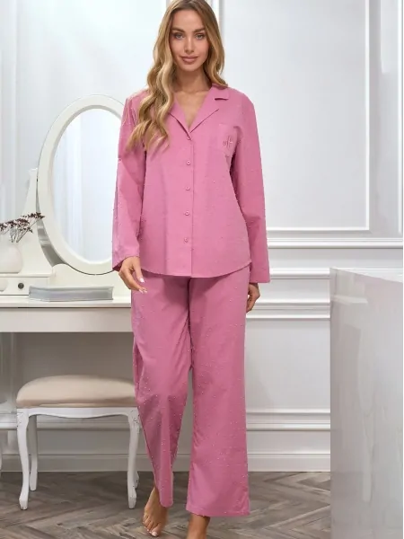 L&L 2610 Women's Button-Down Pajamas - loose fit, classic collar, and pockets