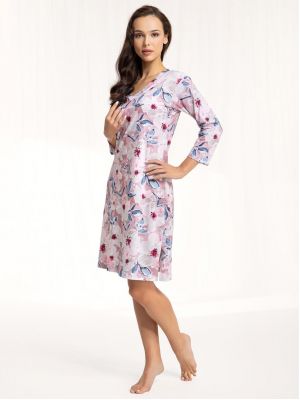 Женская удлинённая хлопковая ночная сорочка / домашнее платье с нежным цветочным узором Luna 072