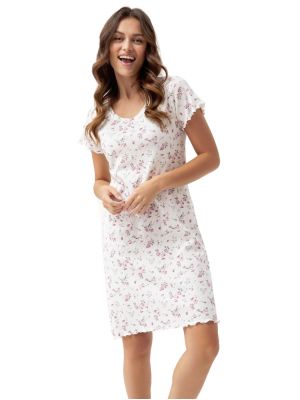 Женская ночная рубашка для гармонии и покоя / короткое домашнее платье из мягкого хлопка в рубчик с цветочным принтом Luna 166 W/24