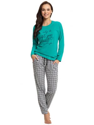 Женская хлопковая пижама / домашний комплект с длинными рукавами и брюками в клетку Luna 630