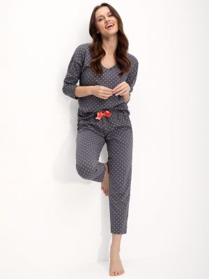 На картинке изображено - Женская пижама / домашний комплект из качественного хлопка с принтом звёздочки: кофта с длинными рукавами и штаны с карманами Luna 635 | фото 1