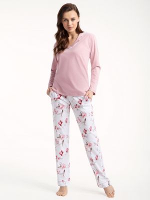 На картинке изображено - Женская пижама / домашний комплект из качественного хлопка: кофта с длинными рукавами и штаны с карманами Luna 675 3XL | фото 1