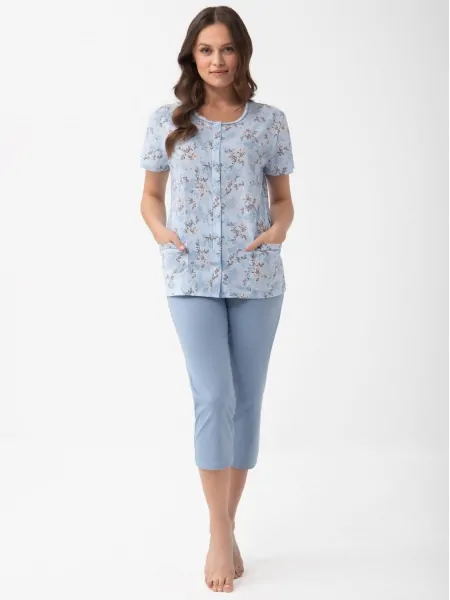 Women's Cotton Pyjama Luna 1304 – Button-Up Top with Pockets