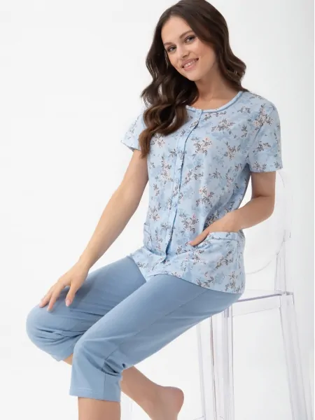 Women's Cotton Pyjama Luna 1304 Size 2XL – Button-Up Top with Pockets