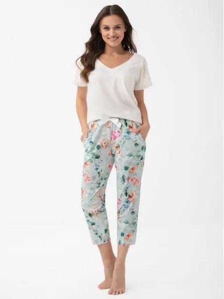 Women's Pyjama Luna 1306 2XL – Soft Tone with Botanical Print Trousers