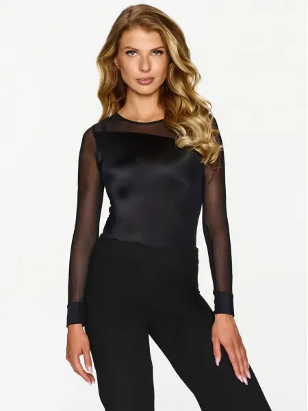 text_img_altWomen's ultra-smooth black bodysuit with long sheer sleeves Lupoline 256text_img_after1