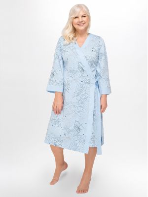 Women's long cotton robe with wide sleeves and geometric pattern Martel 227 Viktoria