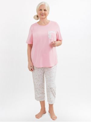 Женская хлопковая пижама / домашний комплект: однотонная футболка с короткими рукавами и узорчатые штаны Martel Lena 250