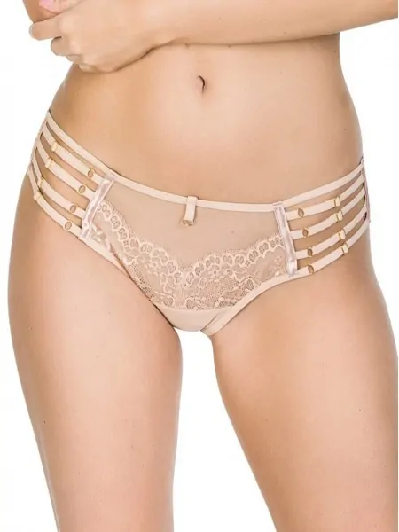 Women's brazilian panties with adjustable straps on the sides and lace insert Mediolano Deziro 19025 Beige